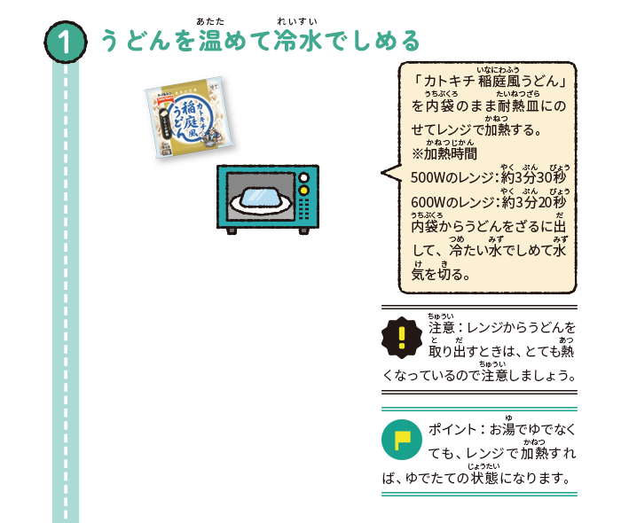 うどんを温めて冷水でしめる