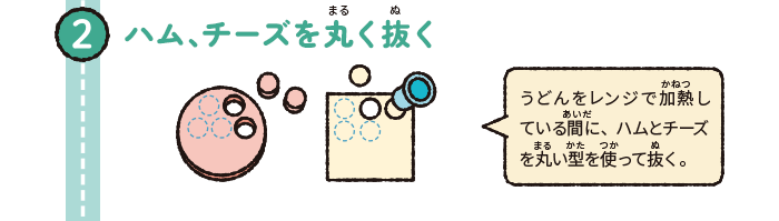 ハム、チーズを丸く抜く