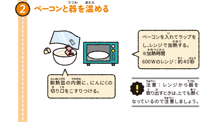 ベーコンと器を温める