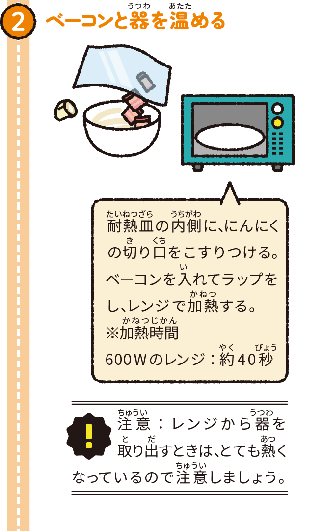 ベーコンと器を温める