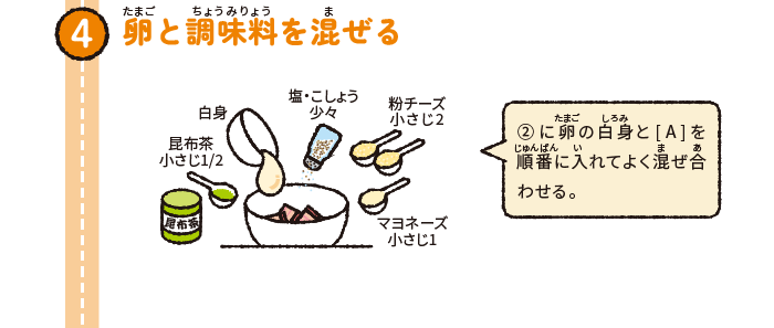 卵と調味料を混ぜる