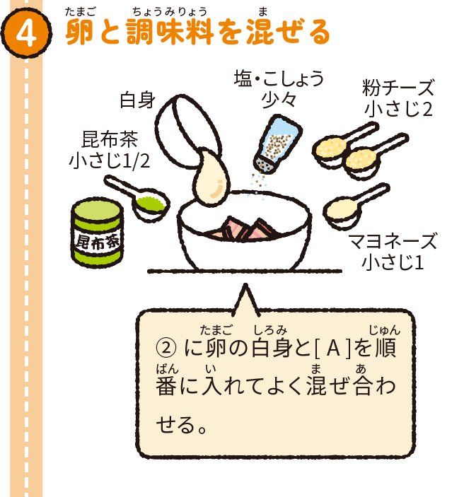 卵と調味料を混ぜる