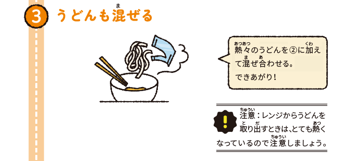 うどんも混ぜる