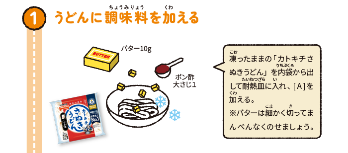 うどんに調味料をかける