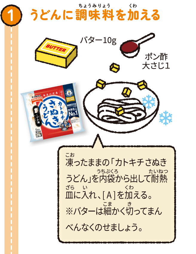 うどんに調味料をかける