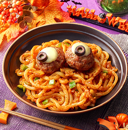 目玉ミートボールのジャンバラヤ風うどん