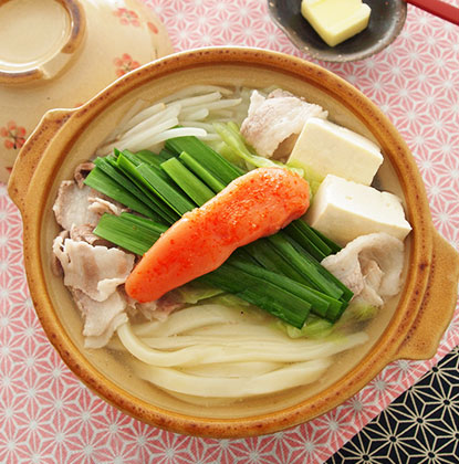 明太もつ鍋風うどん