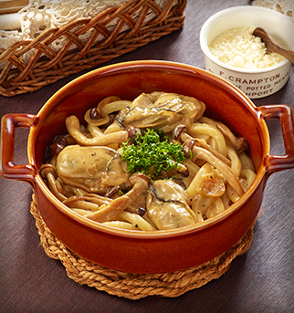 カキときのこのクリームうどん