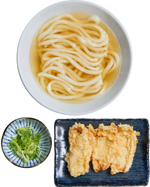 菜彩鶏のかしわ天うどん（温）